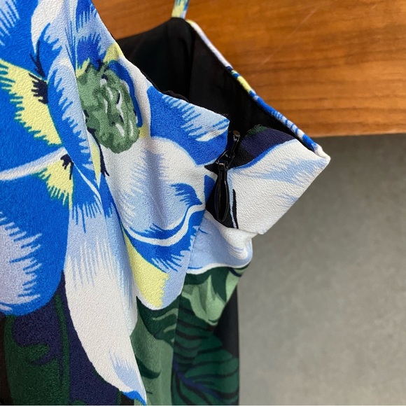 Banana Republic Black Strappy Blue Floral Asymmetrical Dress, Size 6 Petite - Picture 8 of 14